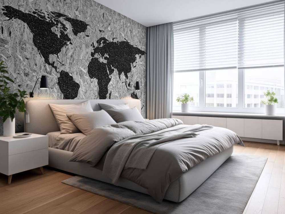 Black world map on white background