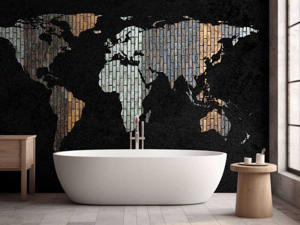World map with vertical bricks