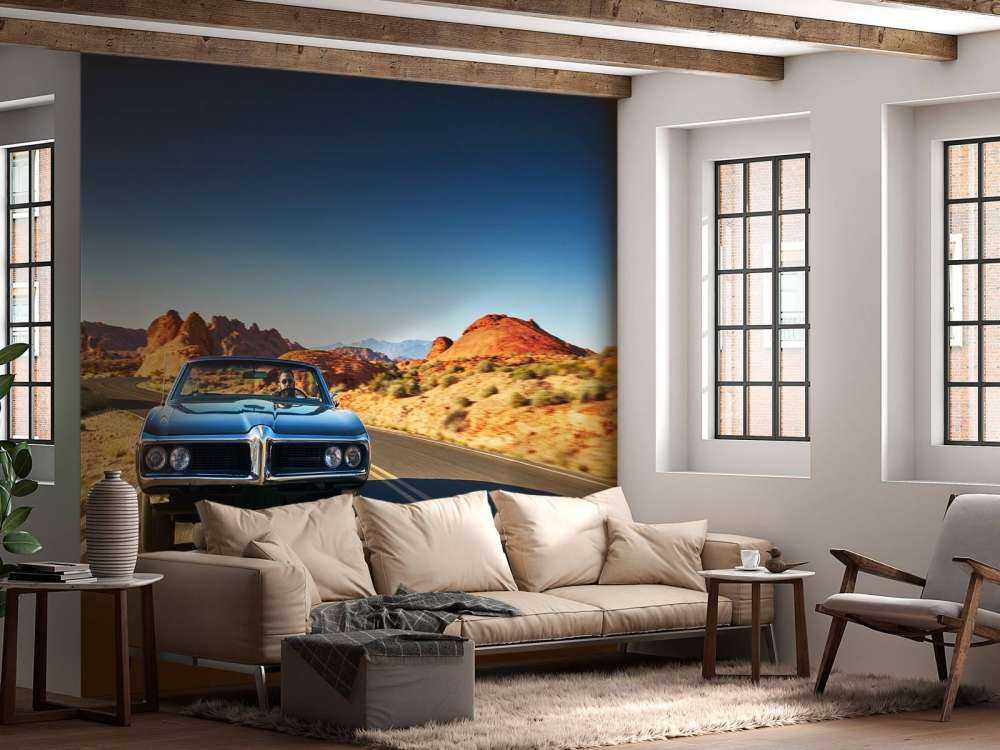 Muscle car in an American landscape