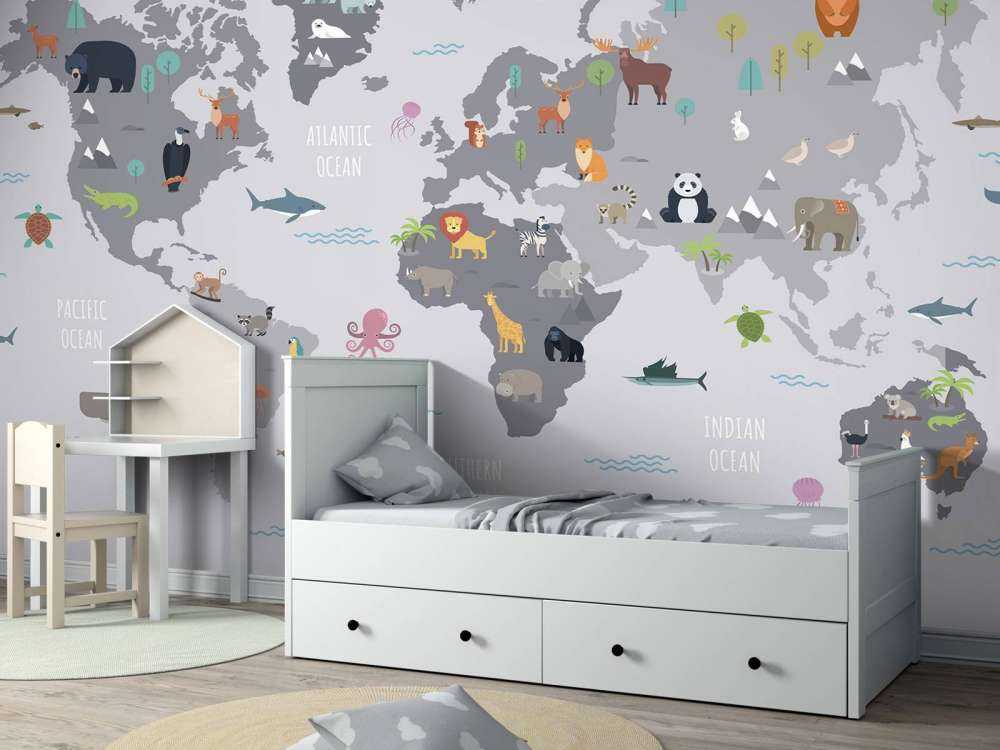 World map with wild animals