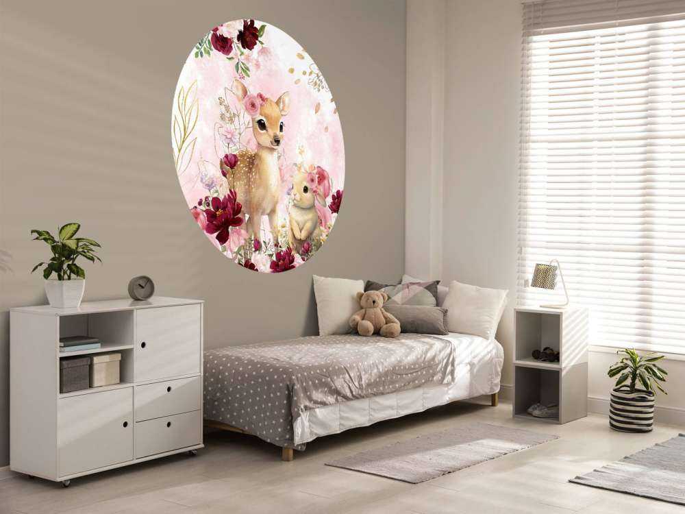 Fawn and rabbit in floral splendor