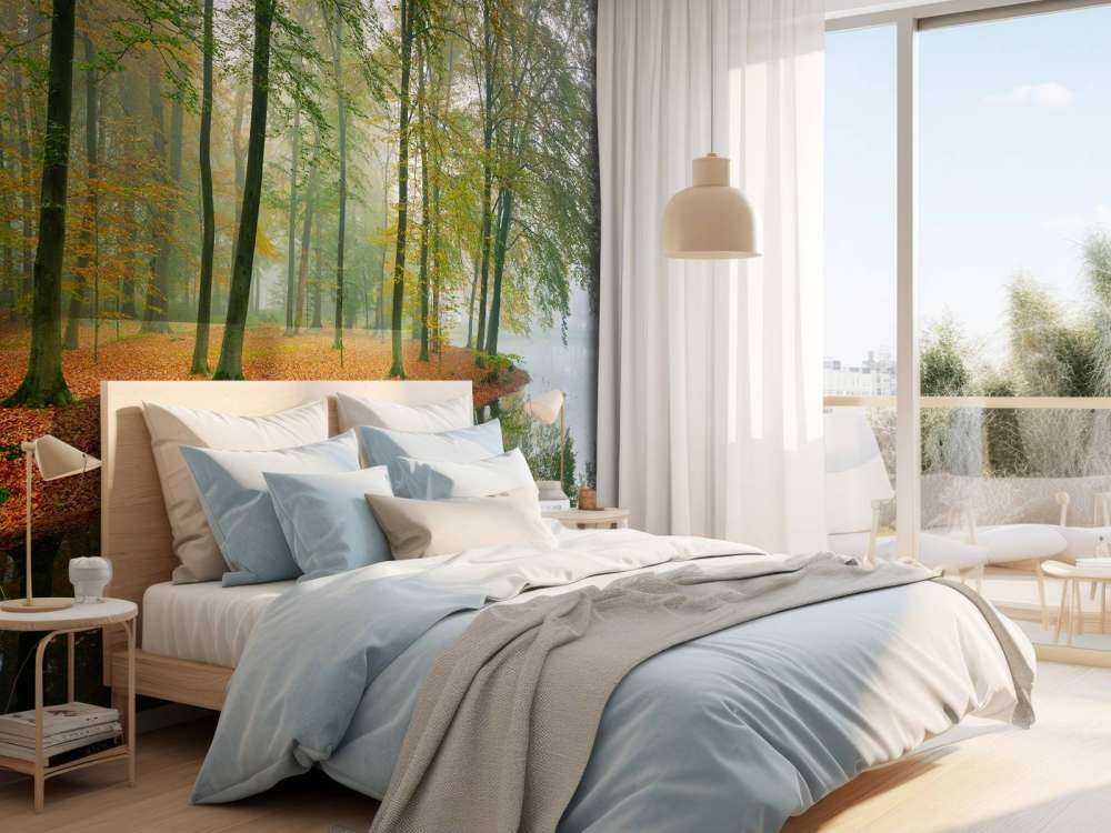 Reflection of trees in pond