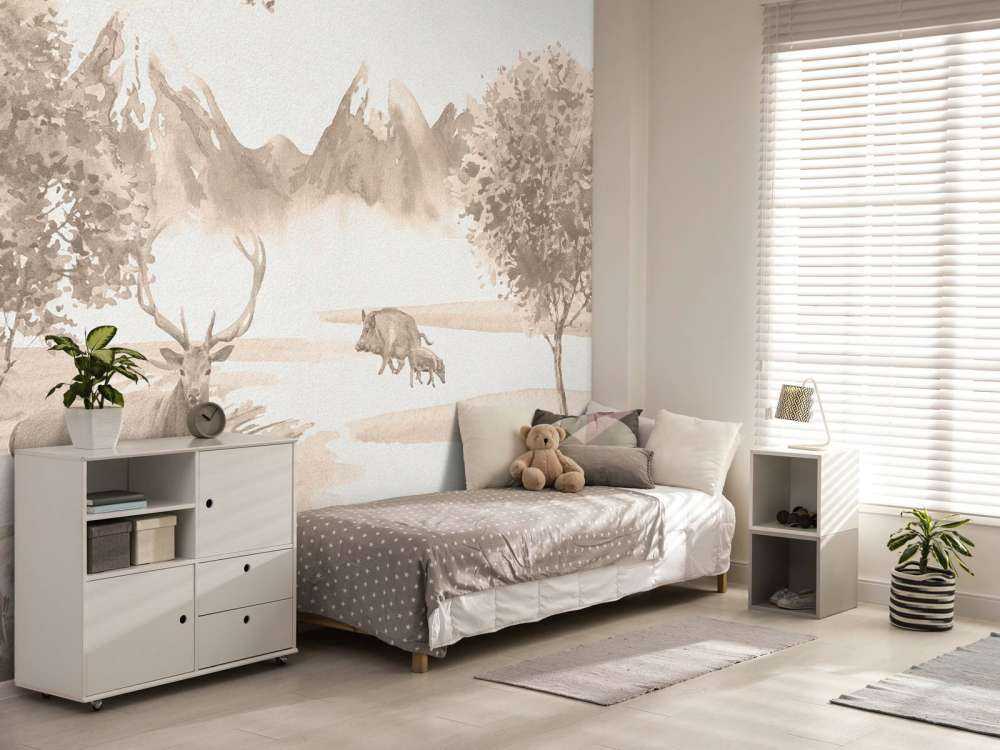 Forest with animals in taupe