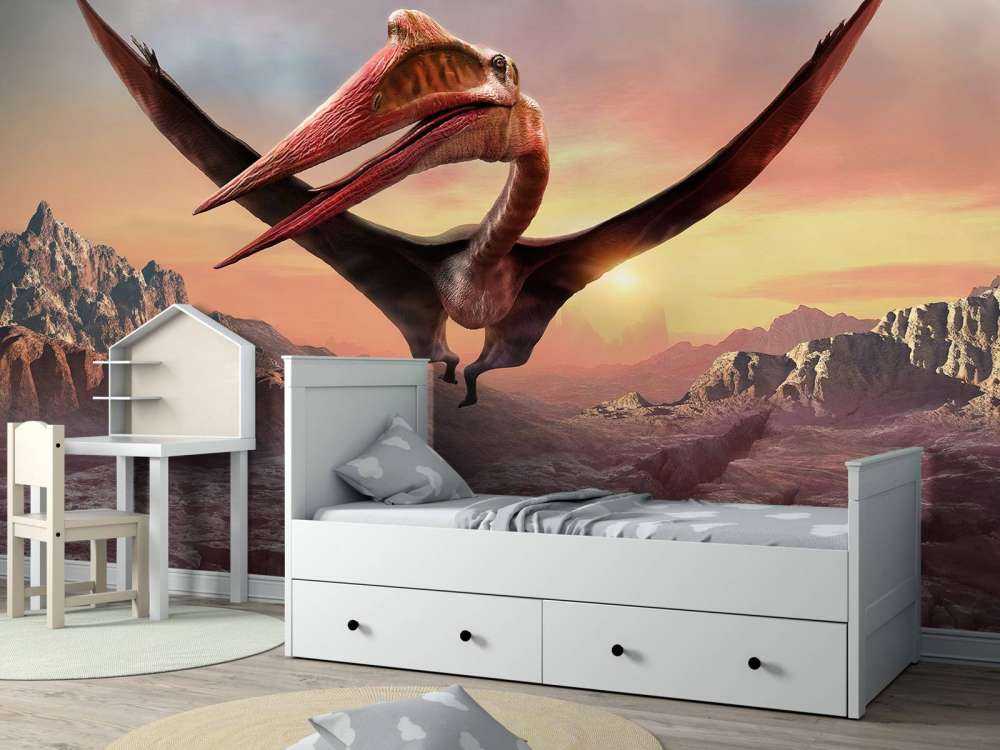 Quetzalcoatlus flying over mountains