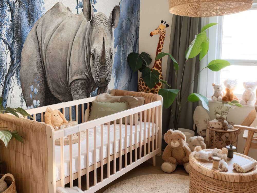 Baby rhino on the savannah blue