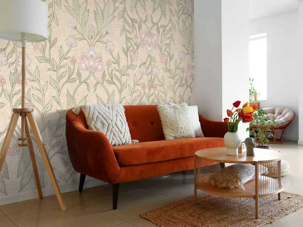 Morris floral damask - peach fuzz