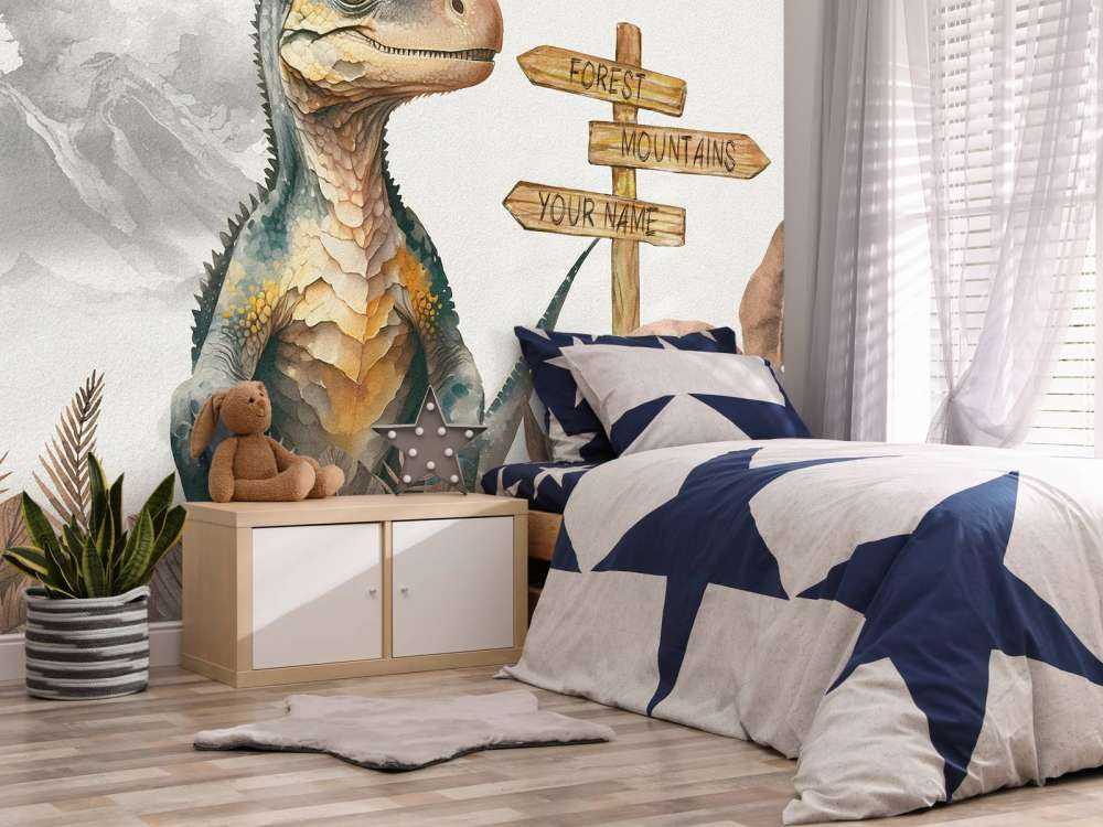 Baby velociraptor in the taupe jungle