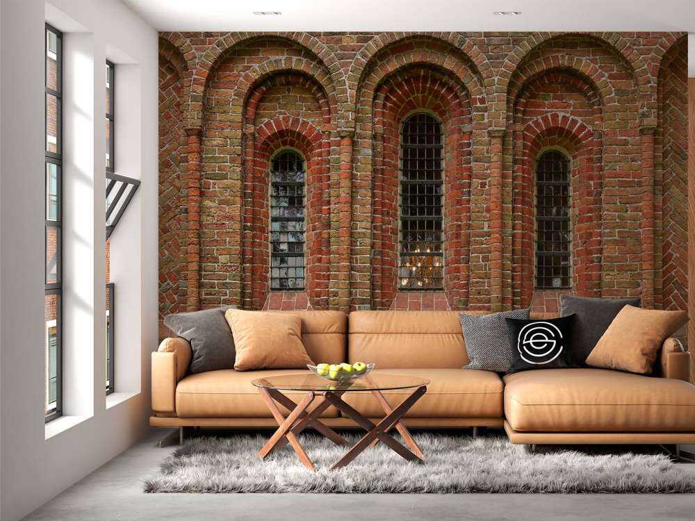 Brick wall with arches and windows