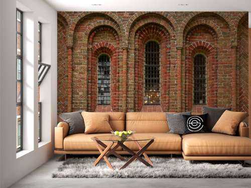 Brick wall with arches and windows