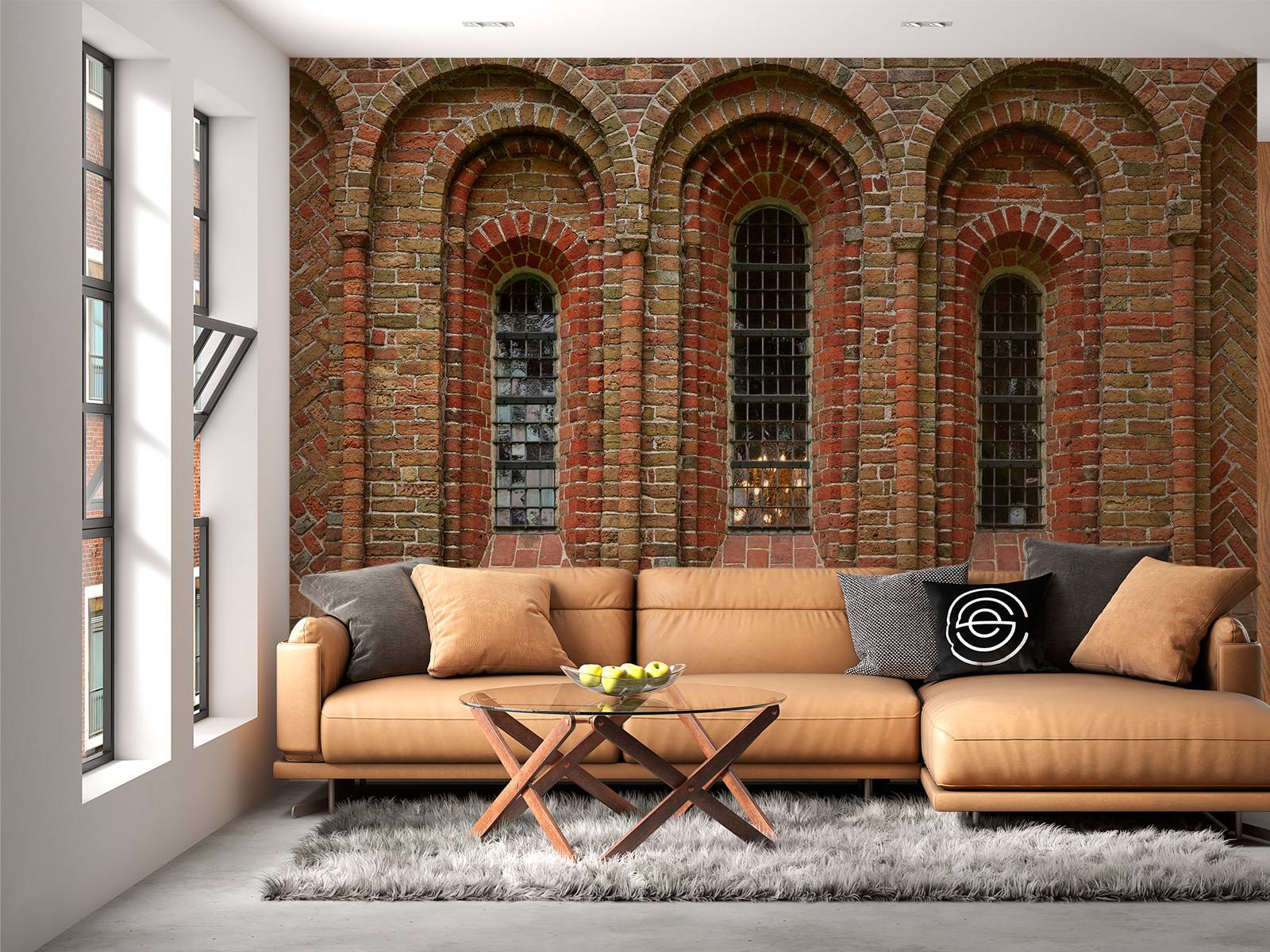 Brick wall with arches and windows