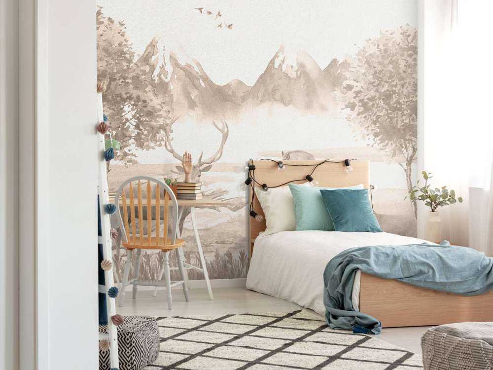 Forest with animals in taupe