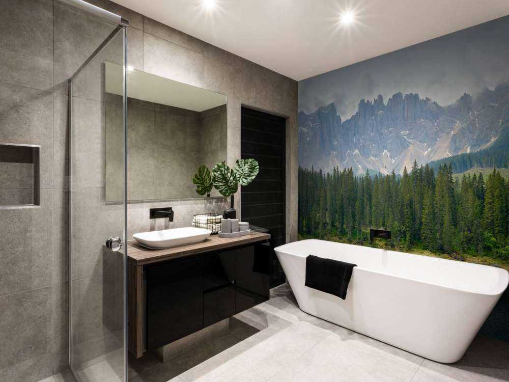 Tree line at mountain lake