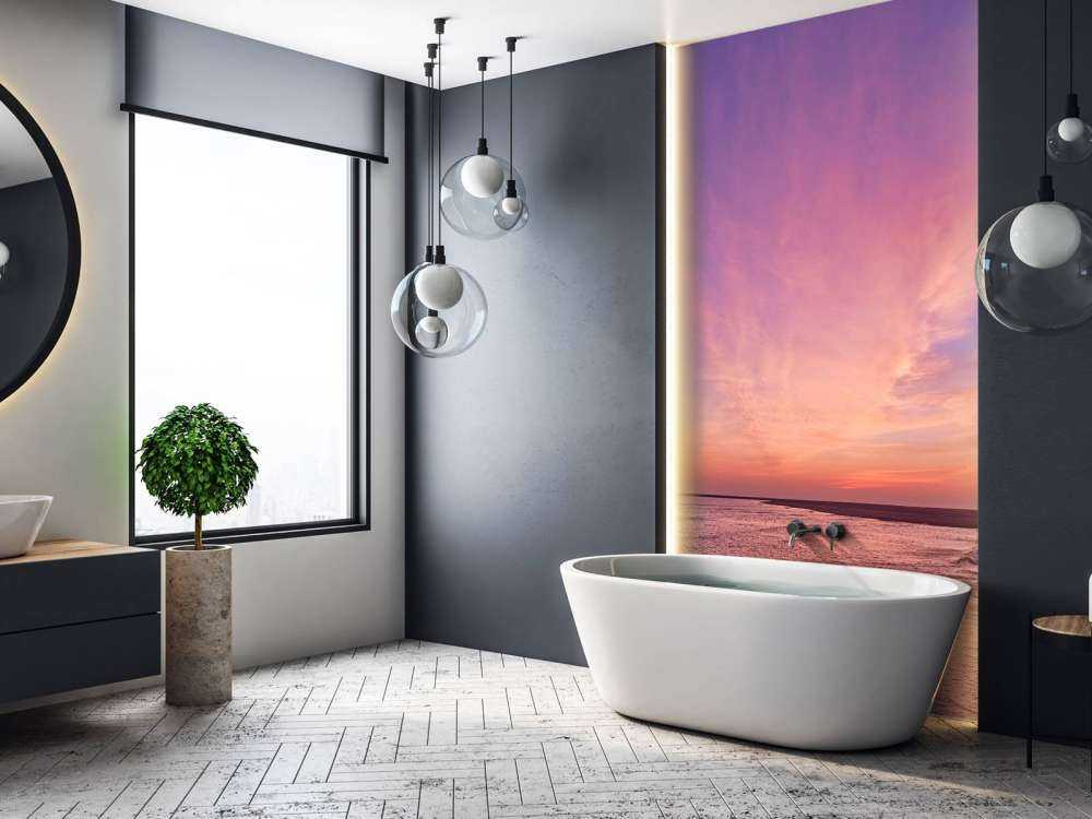 Beach with pink sunset