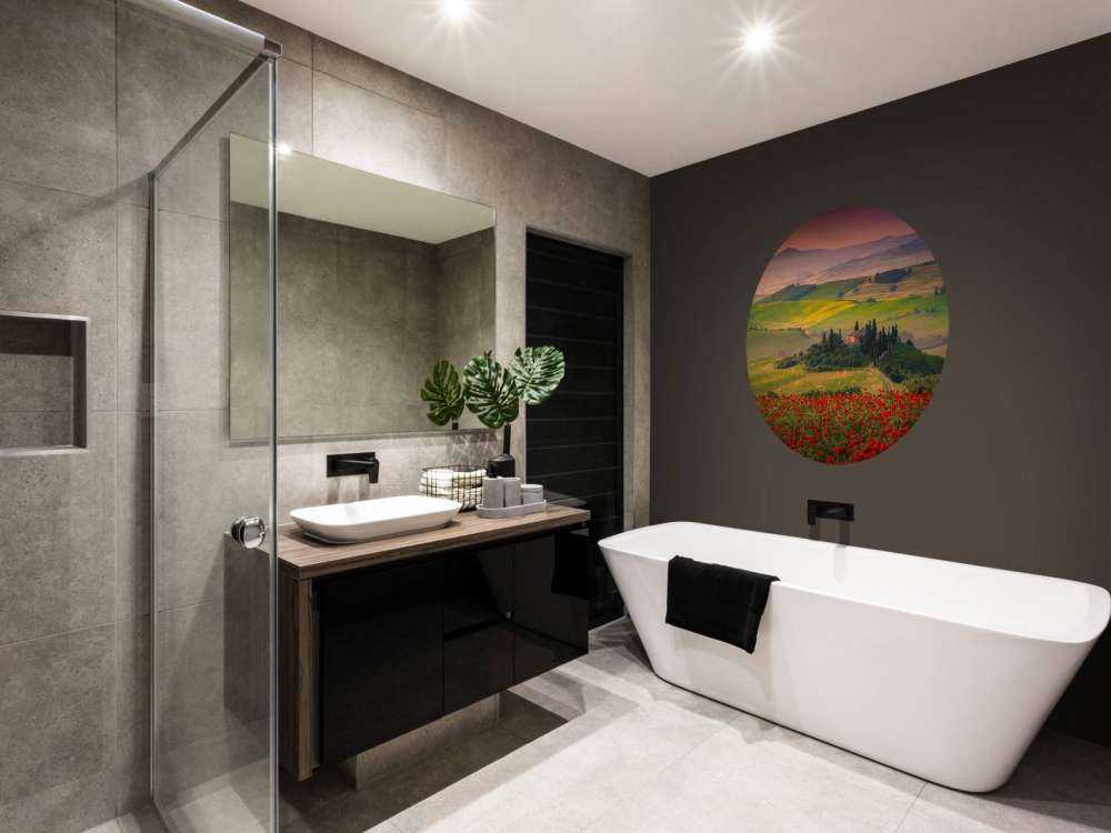 Red poppies with Italian landscape