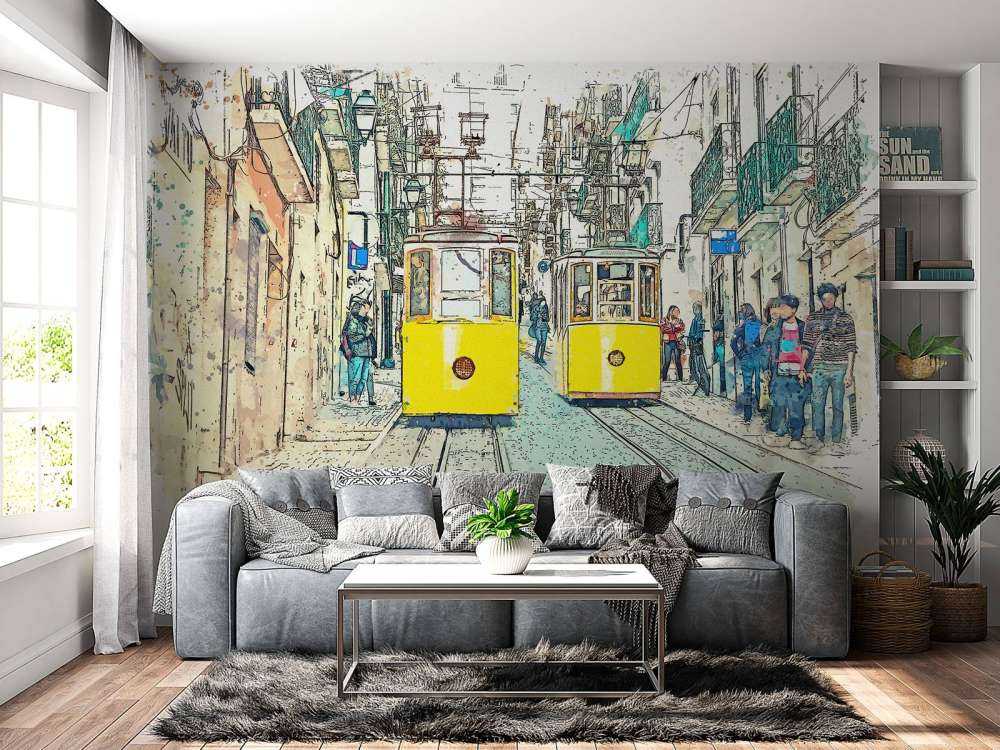 Trams in watercolour