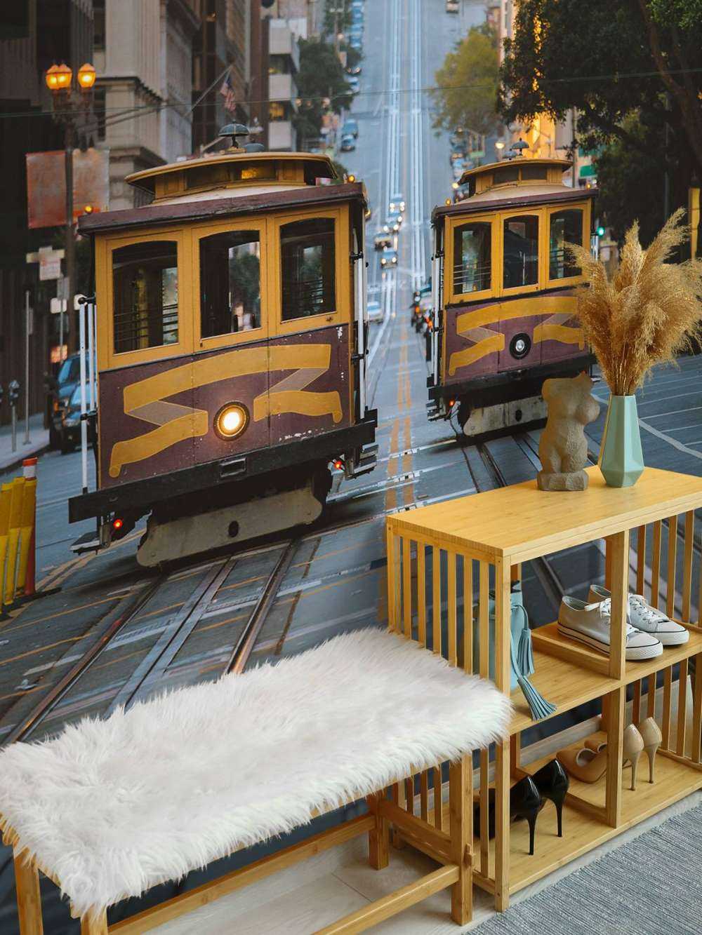 Yellow trams in San Francisco USA