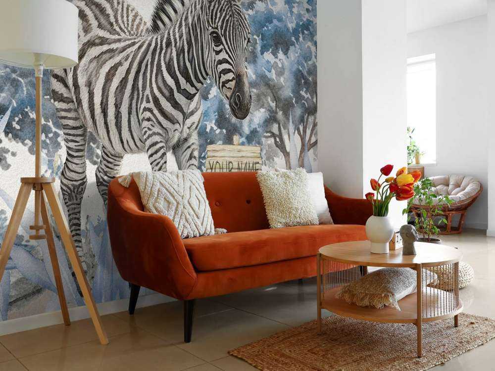 Young zebra in the wild blue