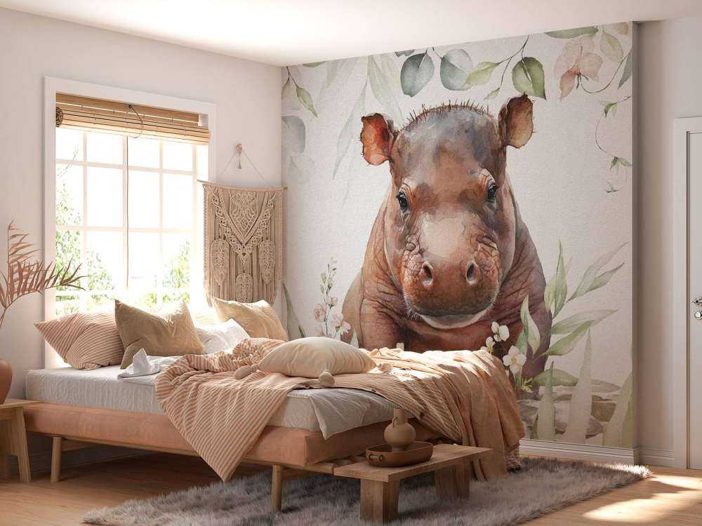 Baby hippo in the leaves