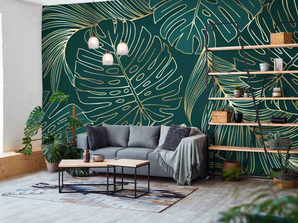 Green leaves with gold