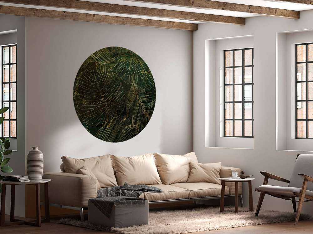 Green texture with golden leaves