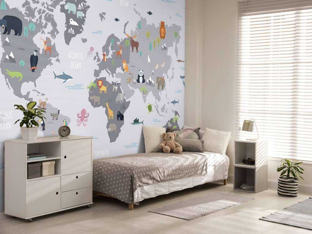 World map with wild animals