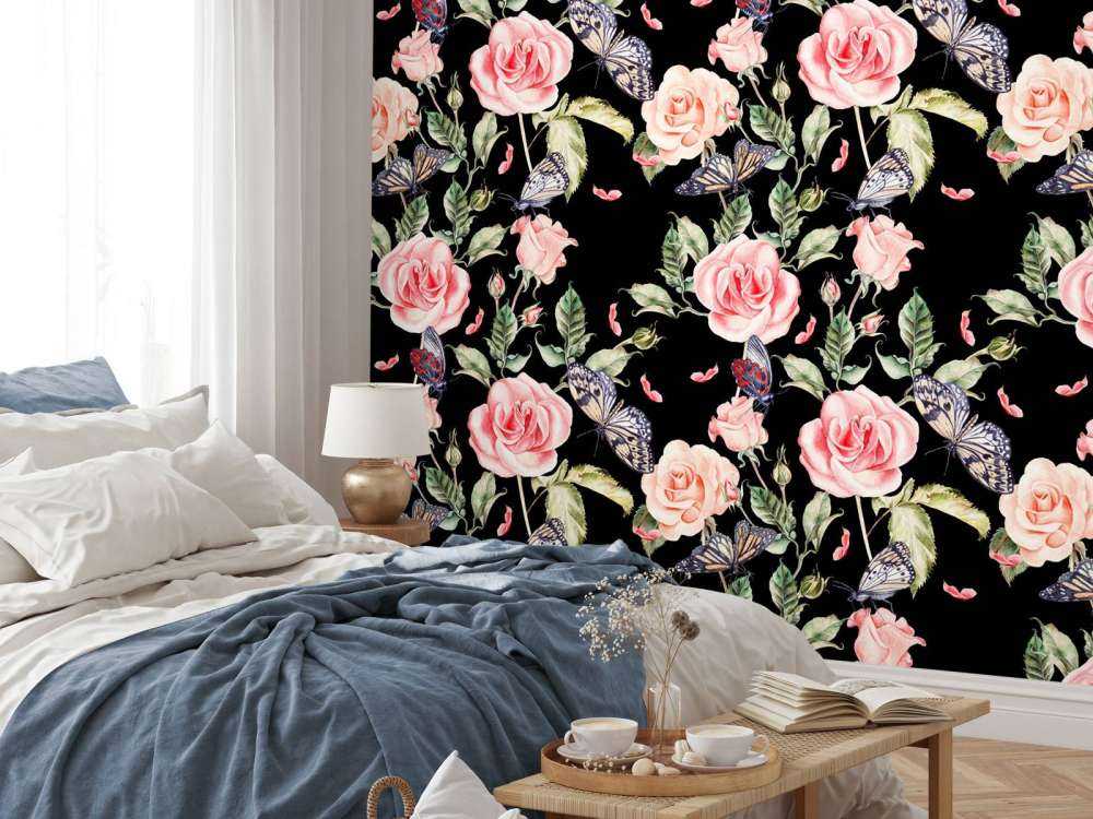 Flowers and butterflies in watercolour