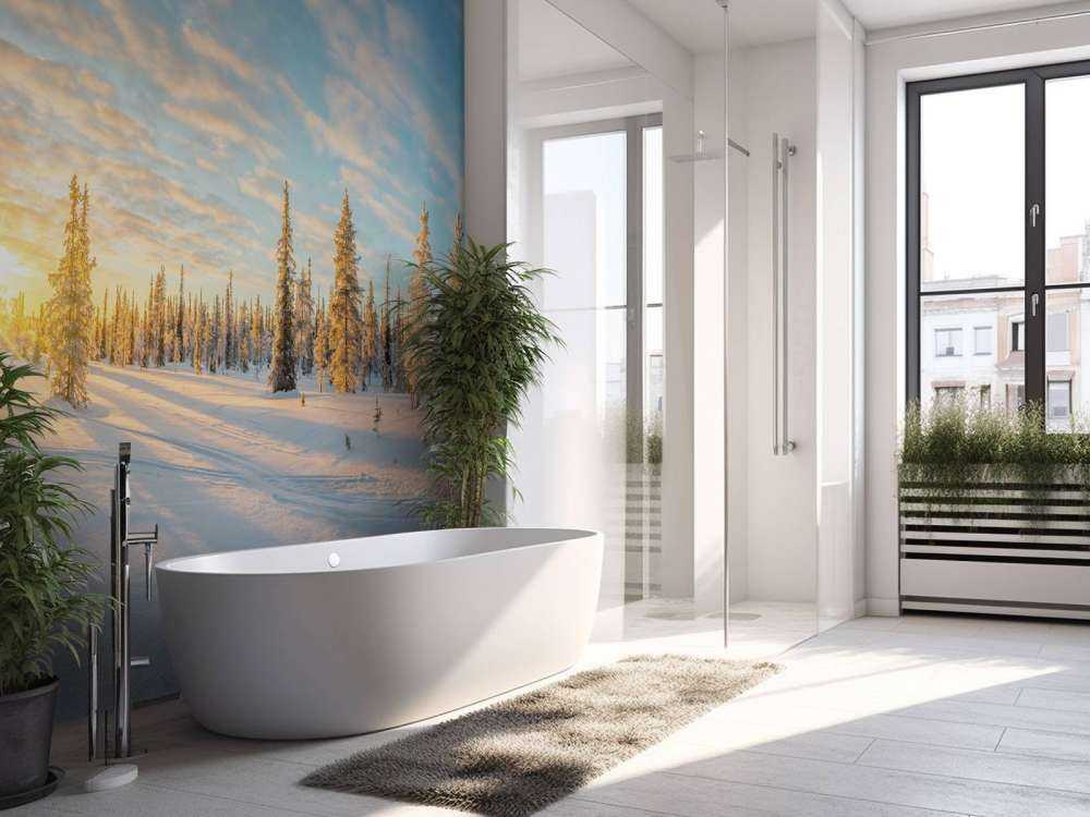 Snow landscape at sunset