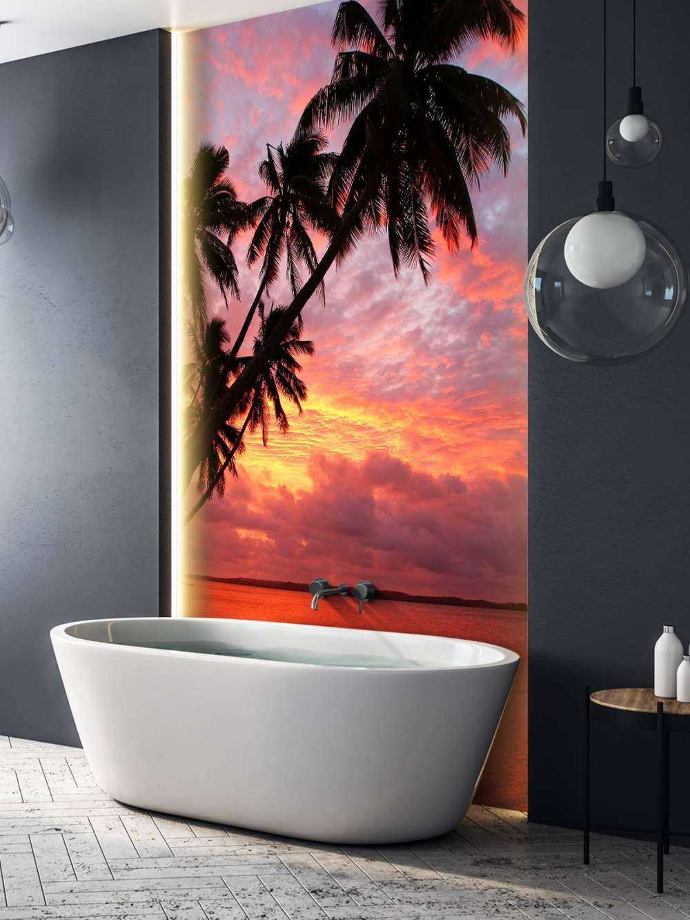 Palm trees over a red ocean