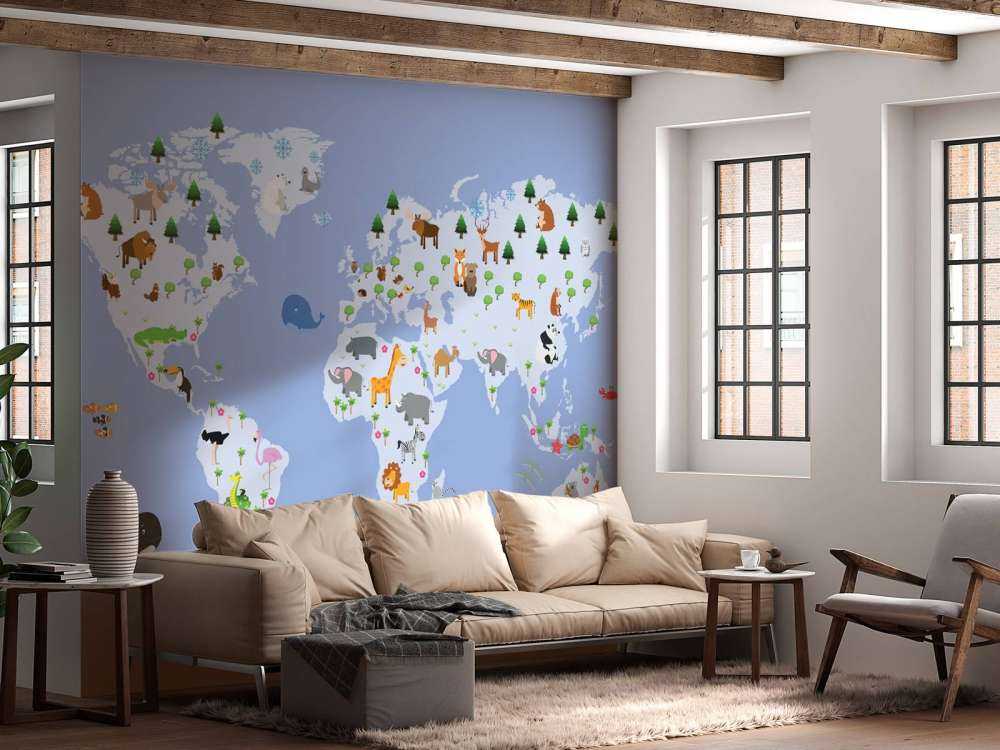 World map for children with blue background