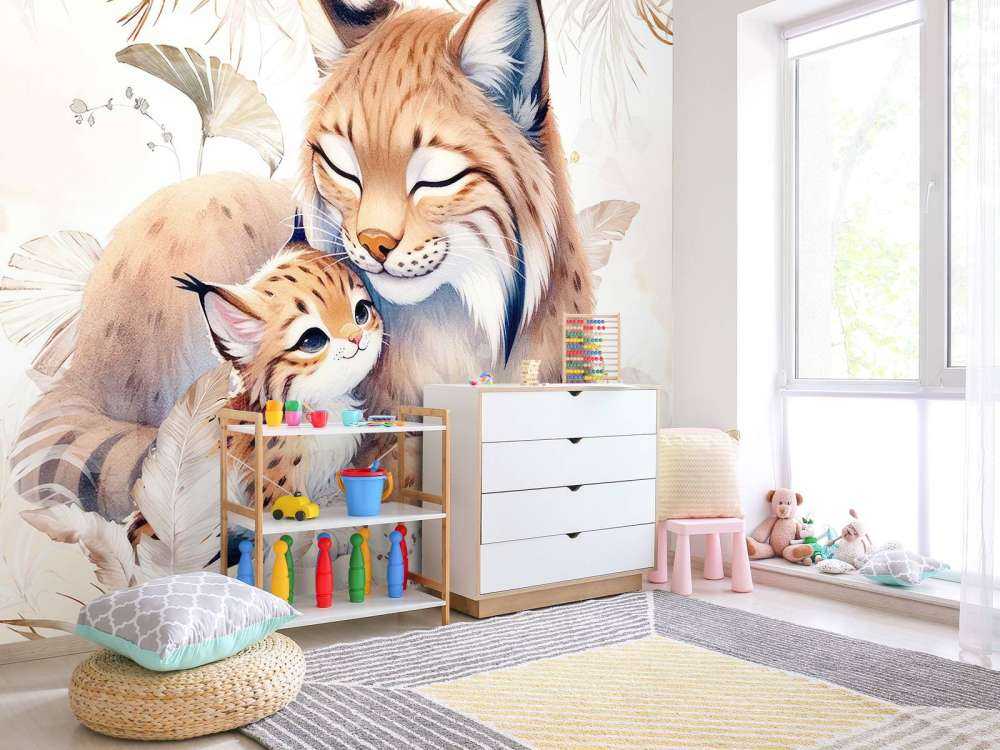 Loving lynx with young