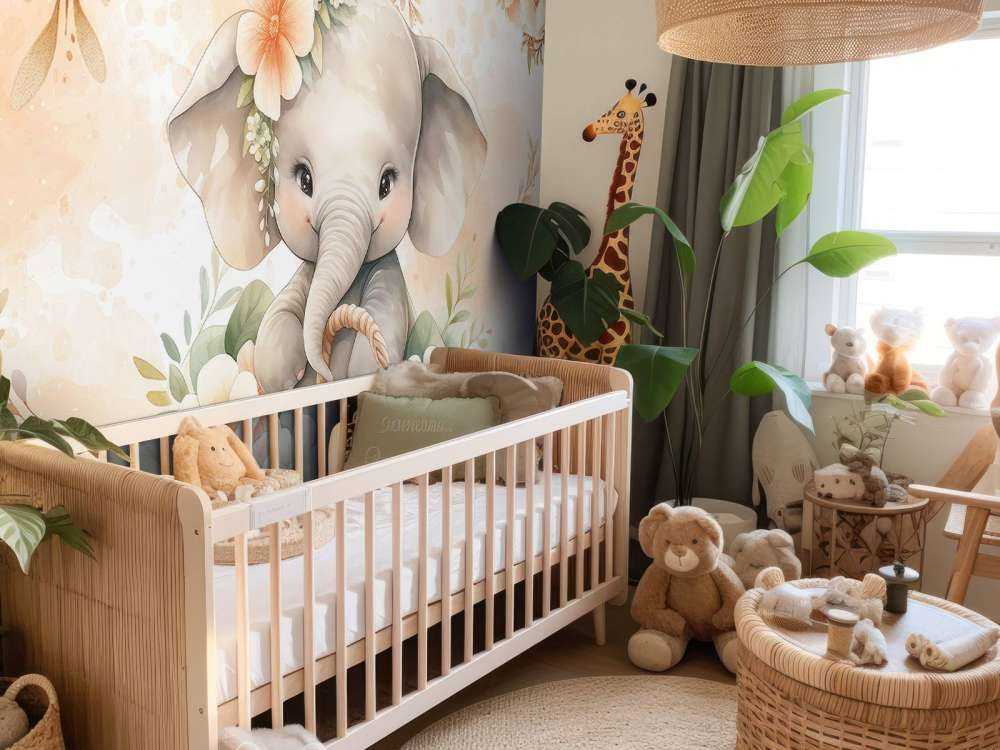 Cute elephant in flower basket