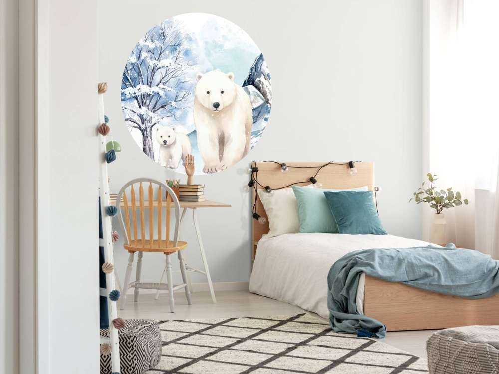 Polar bears in winter mountains