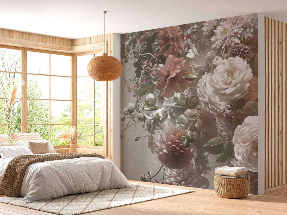 Big bouquet with poppies cream