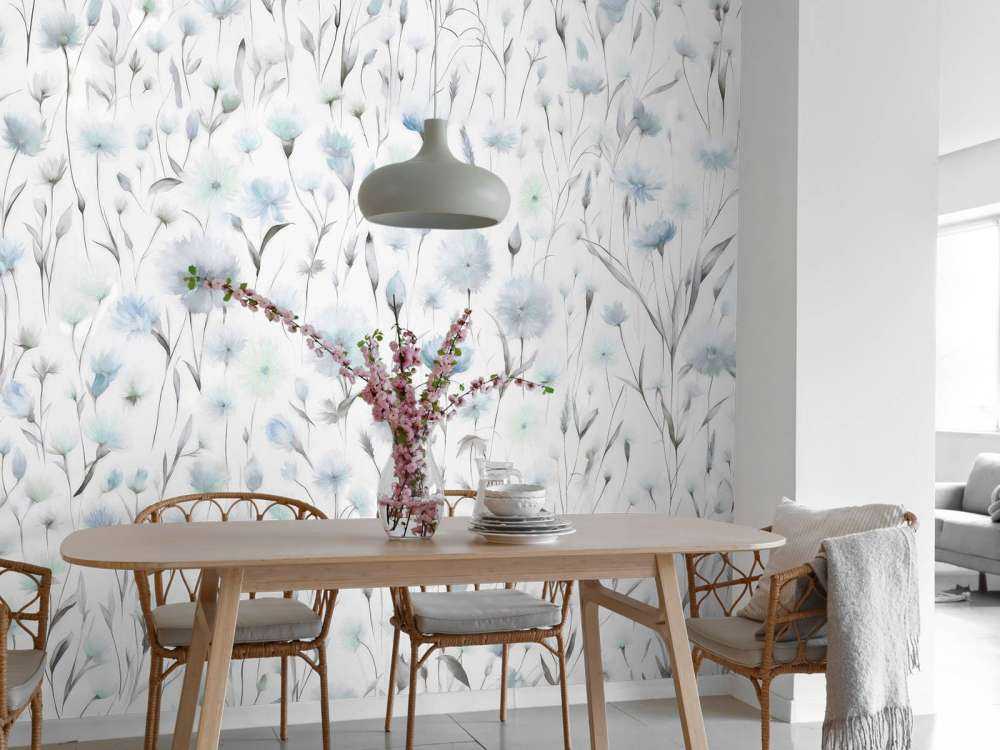 Cornflowers and field grasses blue