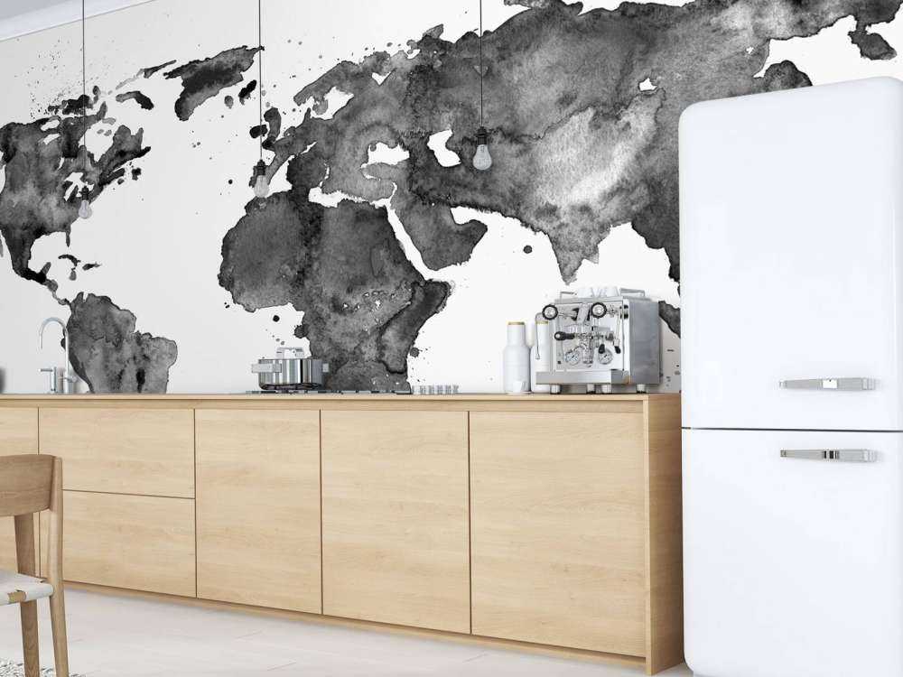 Black world map of watercolour