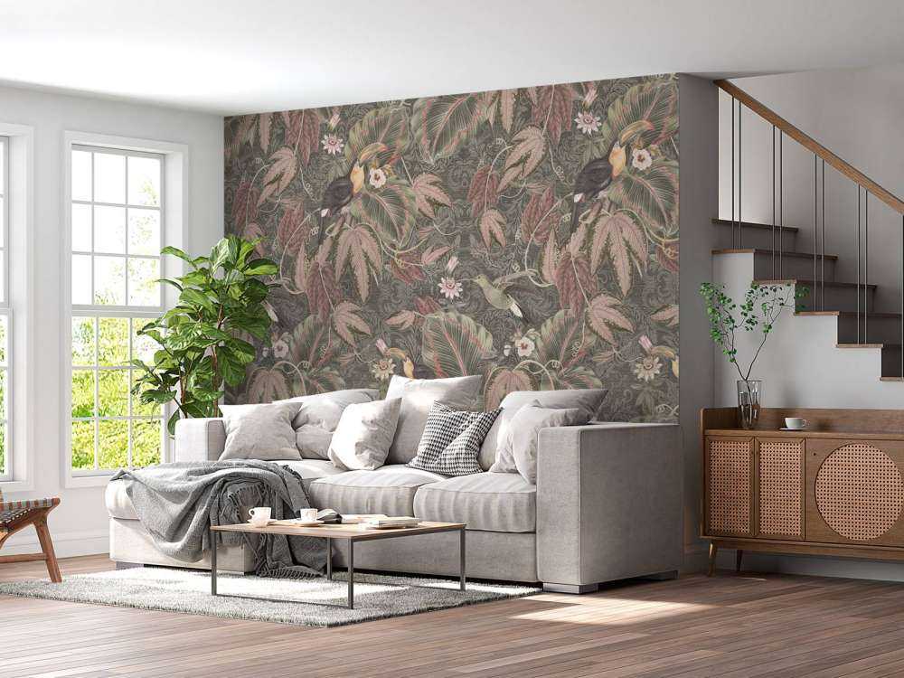Tropical Jungle birds & Toucans - vintage green