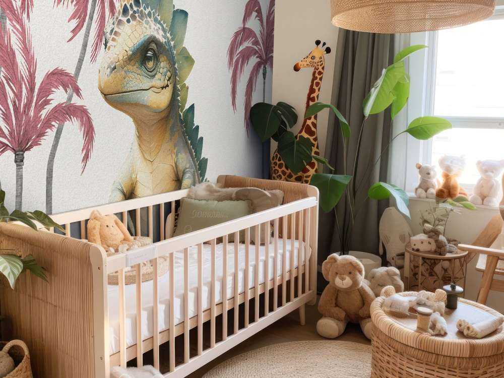 Baby stegosaurus in the pink jungle