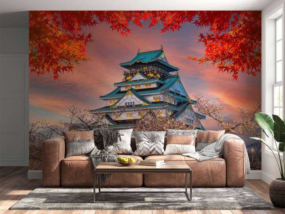 Osaka castle through the trees