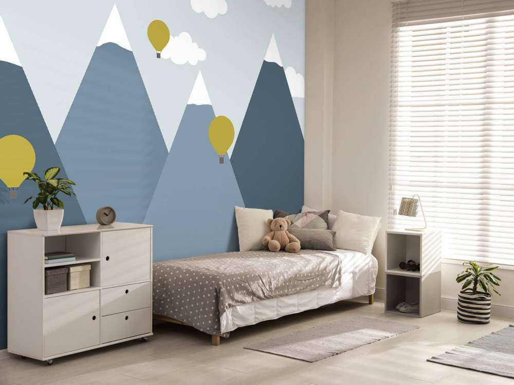 Blue mountains with hot air balloons