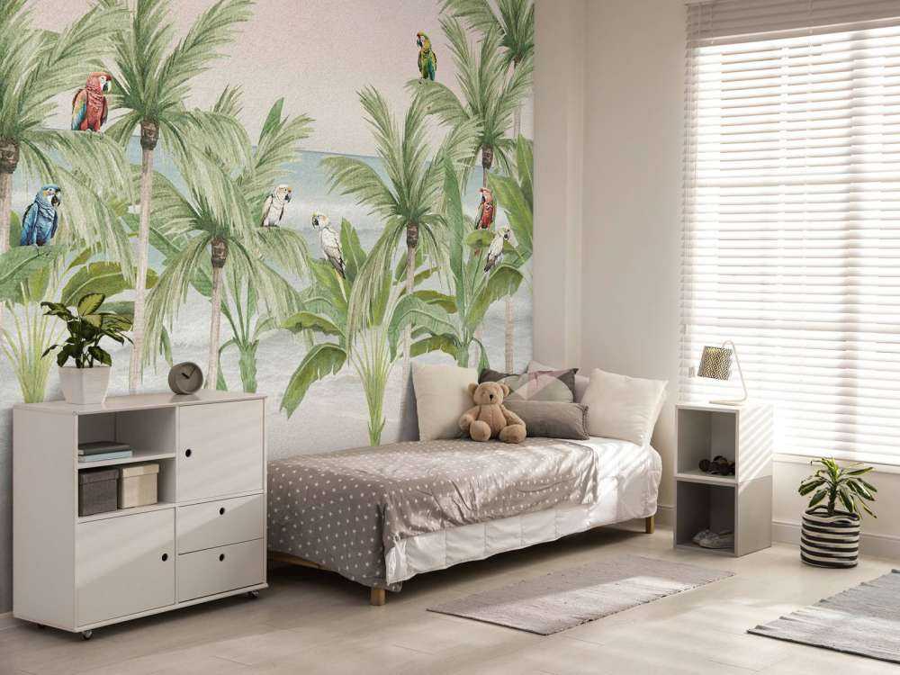 Parrots on the beach in color