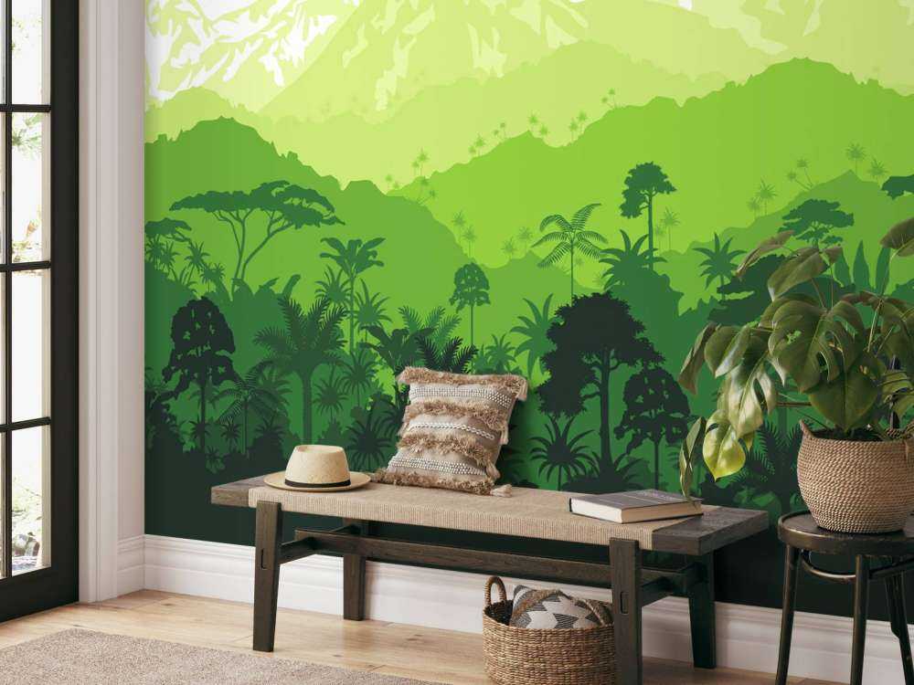 Jungle trees and high mountains