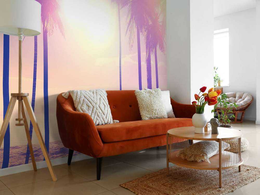 Vintage palm trees and ocean