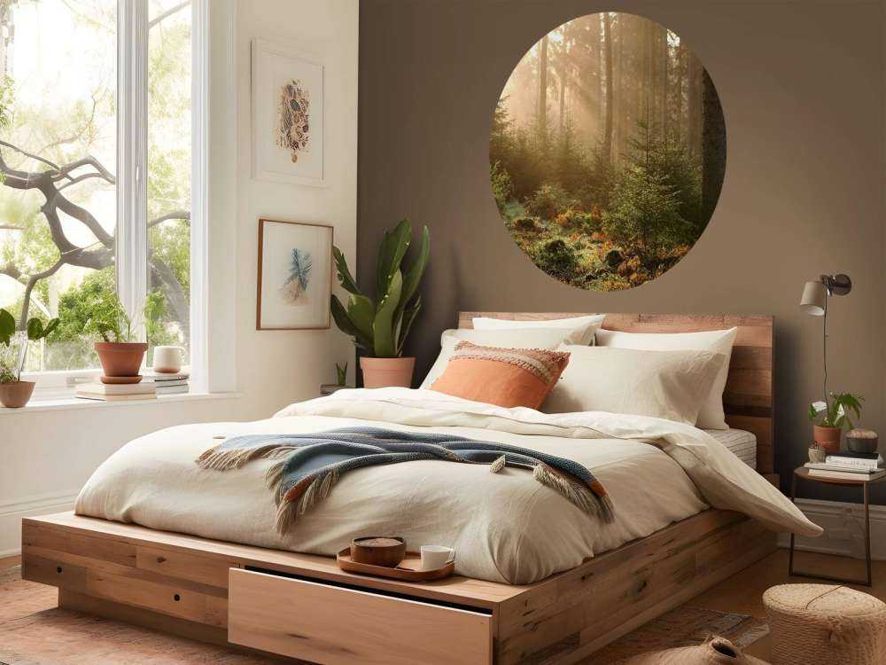 Sunbeams through forest