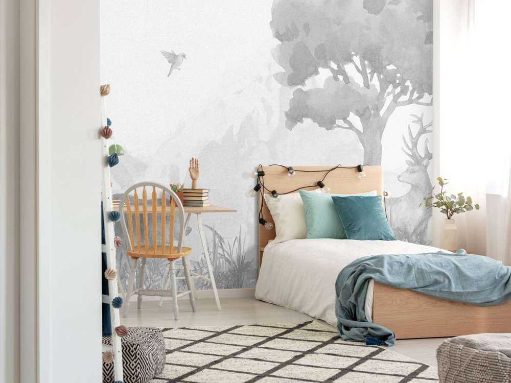 Forest animals in black and white