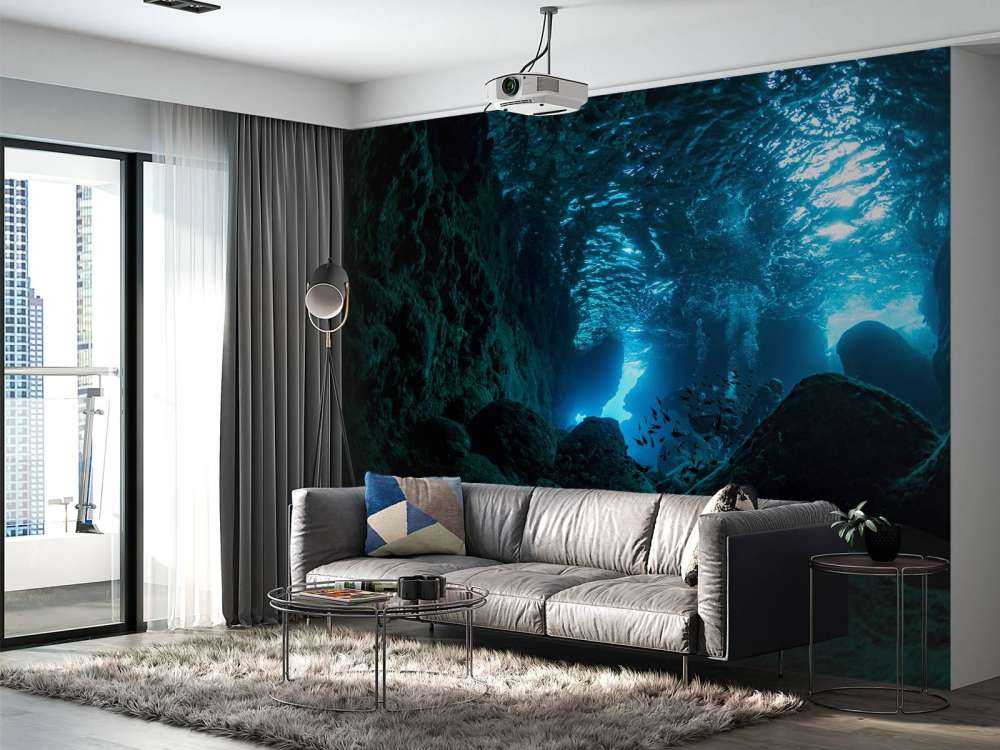 Sunbeams in underwater cave