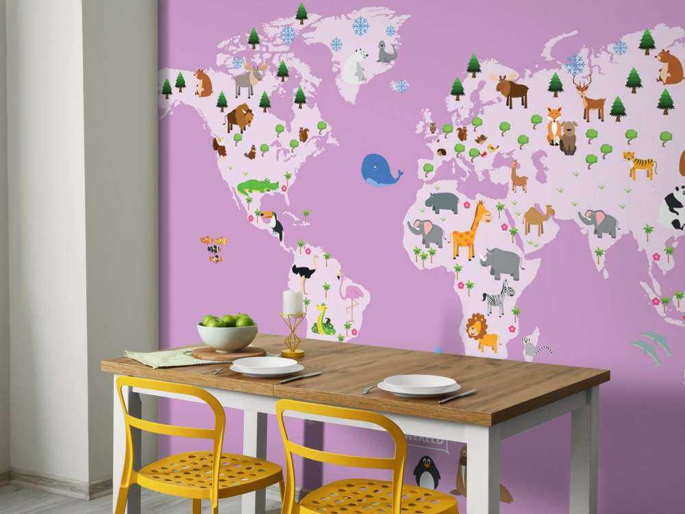 World map for children with pink background