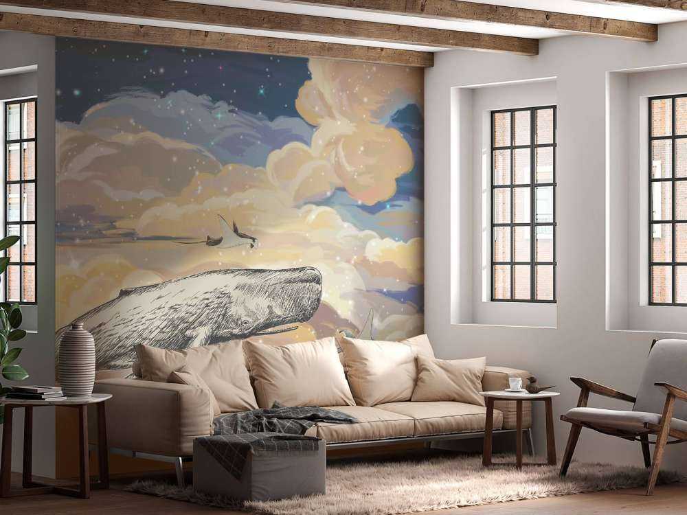 Whale swimming through the clouds