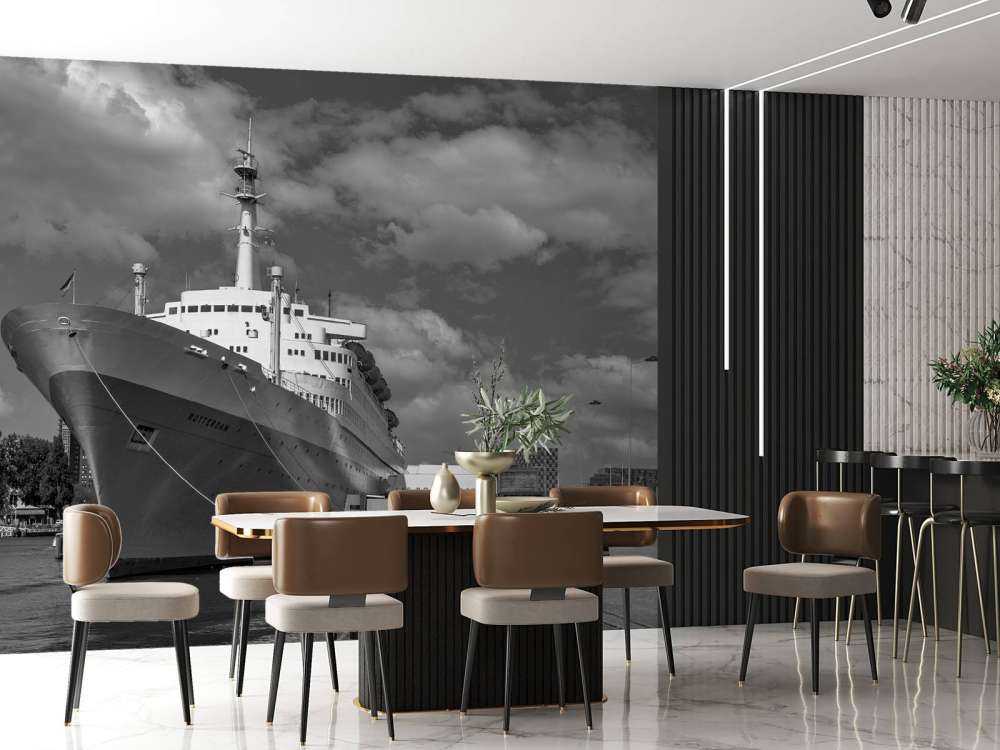 Former steamship the SS Rotterdam in black and white  