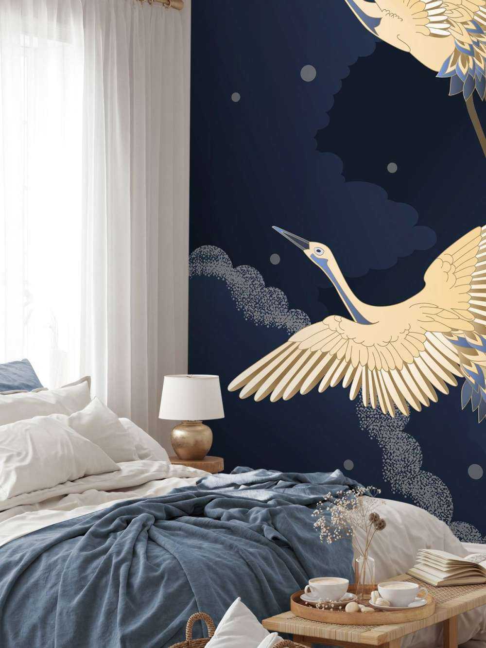 Kraanvogels in donkere nacht