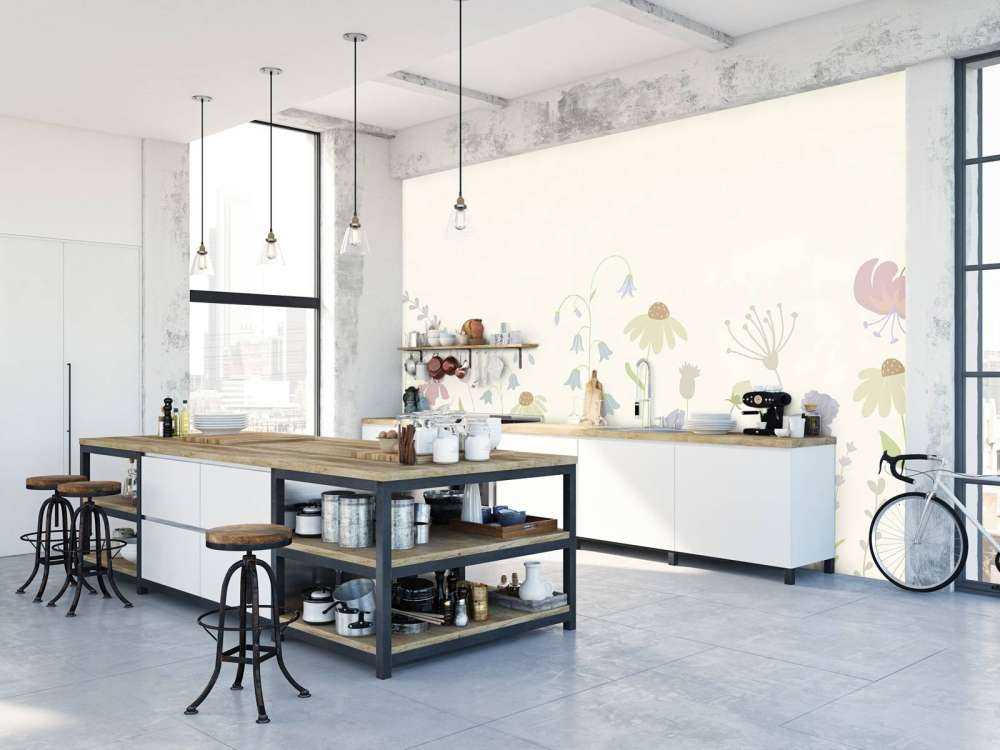 Field of flowers in high beige, old pink, green and lilac